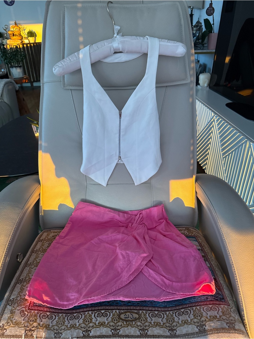 ⚡️White Zip Front Vest & Pink Wrap Skirt Set